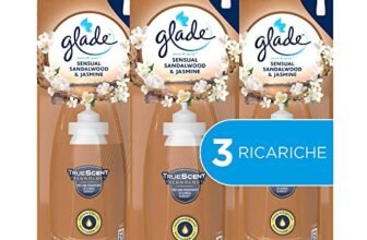 Glade Sense & Spray Profumatore per Ambienti con Oli Essenziali e Sensore di Movimento, Fragranza Gelsomino e Sandalo di Bali, 3 Ricariche