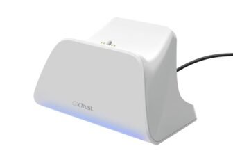 Trust GXT 255W Caricatore Joystick PS5, Base Ricarica DualSense PS5 con Design Place-on, Ricarica Veloce, LED, Cuscinetti Antiscivolo, Cavo USB-C-C Incluso, Accessori PlayStation 5, Bianco