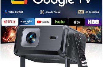 Proiettore 4K【Google TV/Compatibile con Netflix】Videoproiettore Auto Focus e 6D Keystone Projector a Focale Corta Proiettore Portatile WiFi Bluetooth Proiettori Rotabile Home Cinema per Casa e Esterno