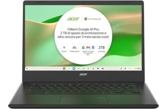 acer Chromebook 314, Ram 4 GB DDR4, eMMC 128 GB, Display 14″ FHD, CBOA314-1H-C4ZG, Notebook, PC Portatile, Processore Intel Celeron N4500, Scheda Grafica Intel UHD, ChromeOS, Nero, 15.6″
