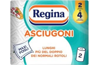 Regina Asciugoni Carta Cucina, Confezione da 2 Rotoli a 2 veli, 100 strappi per rotolo, Maxi fogli, Lunghi più del doppio dei normali rotoli, Carta 100% certificata FSC