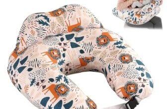 XUXLEKK Cuscino Allattamento del Bambino, Cuscino Multifunzionale per l’Allattamento con Cinturino Regolabile in Vita e Recinzione di Sicurezza, Federa Rimovibile in Cotone, Modello Animale Leone