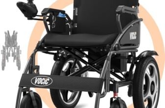 VOCIC Sedia a rotelle elettrica pieghevole leggera V58, sedia a rotelle elettrica fino a 150 kg, con pneumatici in gomma per esterni, 500 W, sedile morbido 46 cm, grigio perla, 5 anni di supporto