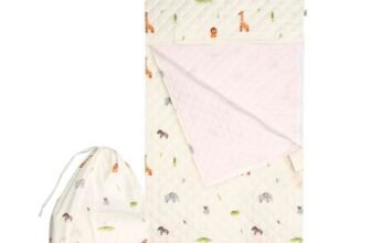 PERLETTI Sacco Letto Bambino Scuola Infanzia Tog 1.5 – Sacco a Pelo Lenzuolo Singolo Bambini da Viaggio Campeggio – Saccoletto Cotone con Bustina e Elastico Fissaggio 70×140 cm (Safari)