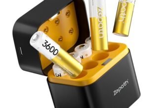 Zepath 8PCS 1,5V AA Lithium Batterie Ricaricabili con Caricabatterie 8 Slot, 3600mWh Dobbia A Batterie Ricaricabili con 2000+Tech, Ricarica & stoccaggio in Uno