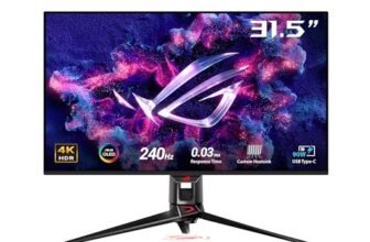 ASUS ROG Swift OLED PG32UCDMZ, Monitor da gioco 4K da 31,5″, 4K QD-OLED (3840 x 2160), 0,03ms (GTG), 240 Hz, DisplayPort 1,4, Tecnologia Anti-Flicker, Compatibile con G-SYNC, 99% DCI-P3, Nero