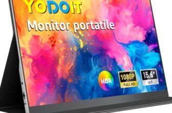 Yodoit Monitor Portatile da 15,6″ con display IPS FHD 1920x1080P | Connettività USB-C e HDMI, altoparlanti integrati, con Smart Cover, per laptop, PC, Mac, PS3/4/5, Xbox