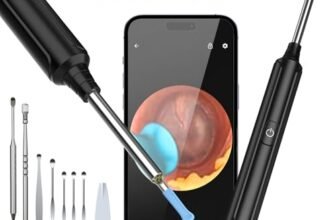 AZHE Pulizia Orecchie Otoscopio, Pulitore Orecchie HD da 5 MP, Pulisci Orecchie Impermeabile IP67, Pulire Orecchie da 3,9 mm e 6 LED per iPhone, iPad e smartphone Android, Nero