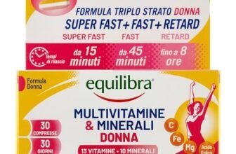 Equilibra Integratori Alimentari, Multivitamine & Minerali Donna, Integratore Tripla Azione di Magnesio, Ferro, Acido Folico e Vitamina C, Senza Glutine, 30 Compresse Triplo Strato a Rilascio Graduale