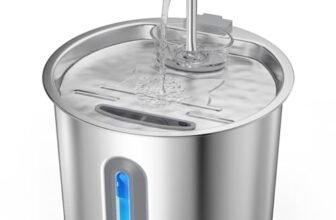 Zivacate Fontanella per Gatti Acciaio – 2,2 L Fontana per Gatti con Pompa Ultra Silenziosa, Finestra LED, Sistema di Filtraggio Triplo, Fontanella Gatto con Cavo (con 3 Filtri & 3 Spugne)