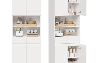 ANWBROAD Mobile Bagno Alto,Mobiletto Bagno Salvaspazio,con 4 Ante,2 Cassetto,Ripiano Regolabile,Mobile a Colonna,per Sala da Pranzo,Soggiorno,30x60x180 cm,Bianco SBC012W