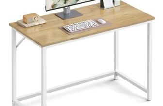 VASAGLE Scrivania per Computer, Postazione Lavoro, 50 x 100 x 76 cm, Scrivania da Ufficio, Studio Camera da Letto Soggiorno, Rovere Naturale e Bianco Perla LWD041W70V1