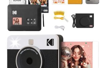 KODAK Mini Shot 3 Retro 4PASS 2-in-1 Fotocamera Istantanea & Stampante Fotografica (7,6×7,6cm) + 38 Fogli Accessori Bundle, Bianco