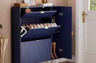 UEV Scarpiera Ribaltabile per 16 Paia di Scarpe, Ripiano Nascosto e Laterale (Blu Scuro)