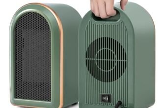 Mini Termoventilatore Basso Consumo Portatile per Stanze bagno,Piccole Stufetta Elettrica PTC Ceramica Silenziosa,Riscaldamento 2 Impostazioni di Calore 1200W/800W,Surriscaldamento/Dumping Protezione