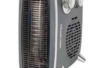 Russell Hobbs Riscaldatore elettrico 1800 W/1.8 KW, termoventilatore retrò orizzontale/verticale con termostato regolabile, 2 impostazioni di calore, controllo a ghiera, RHRETHFH1001G, Grigio