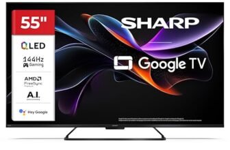 Sharp 55HR7365E – GOOGLE TV, 55″ UHD, FRAMELESS, 144Hz, QLED, HDR10, Dolby Vision HDR, Google Assistant con microfono, Chromecast, Bluetooth, DOLBY Atmos 2x12W, HDMI 2.1 x4, USBx2, Colore nero