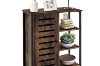 tectake® Credenza Cucina 71x32x82cm, Mobile Cucina, Dispensa Salvaspazio Armadio 1 anta, Porta a Sinistra, 3 Ripiani, Soggiorno, Sala da pranzo, Ingresso, Ripiani Regolabili – Legno Industriale Scuro