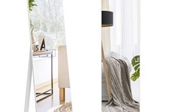 COSTWAY Specchiera da Terra Autoportante a Figura Intera, Specchio Rettangolare, Angolo Regolabile, 2 Metodi di Installazione, Bianco 160x37cm