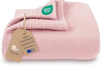 Coperta mussola neonato cotone 100 x 150 cm – Plaid garza coccola teli muslin lenzuolo bambino sottile fasciatoio trapunta leggera neonati tessuto traspirante per bimbi Oeko-Tex Rosa cipria