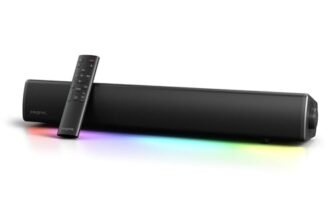CREATIVE Sound Blaster GS5 RGB Gaming Soundbar con tecnologia SuperWide, Alimentata tramite adattatore, Fino a 60W di potenza di picco, Bluetooth 5.4, Optical-in, Uscita cuffie, Per PC e TV