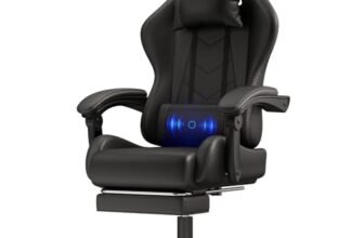 JUMMICO Sedia da gaming da ufficio, ergonomica, con cuscino lombare massaggiante, schienale regolabile 90-150°, e poggiapiedi, capacità di carico 150 kg, colore: nero