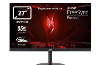 acer Nitro XV271UM3bmiiprfx, Monitor Gaming PC 27″, Display IPS WQHD, 180 Hz, 0,5 ms, FreeSync Premium, HDMI 2.0, DP 1.2, ZeroFrame, Speaker Integrati, Regolazione in altezza, Cavi DP, HDMI Inclusi