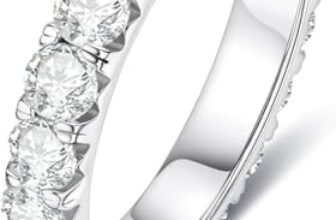 Anello da Donna-Anello con Moissanite Interamente Tempestato di Diamanti-Certificato GRA, Argento Sterling 925, Placcatura in oro Bianco 18 Carati, Purezza D+ VVS1, lavorazione al Plasma