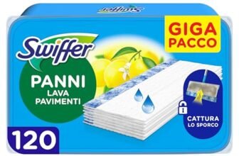 Swiffer Wet Lavapavimenti, 120 Panni Umidi, Limone, Maxi Formato, Lava Pavimenti, Pulizia Igienica Profonda, Rimuove Sporco e Batteri, per Tutti I Tipi di Pavimenti