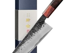 kanngou 21cm Coltello Giapponese Professionale, Coltello da Cucina Forgiato a Mano con Acciaio Legato AUS-8, Coltelli Giapponesi con Manico Ebony e Scatola Regalo Premium