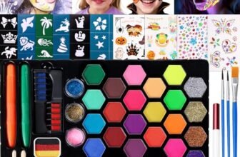 Janolia Body Painting, 25 Colori Truccabimbi Kit con 3 Pennelli 2 Matite per Il Viso, Trucca Bimbi Professionali, Face Painting Bambini per Halloween, Carnevale, Pasqua, Natale, Cosplay