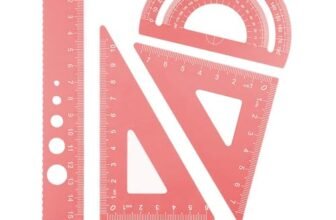 DHWEKU squadrette da Disegno,goniometro Scuola elementare,4 Pezzi Righello in Metallo Set Angoli arrotondati Design di Sicurezza cancelleria Insegnante Studente Matematica Geometria goniometro,Rosa