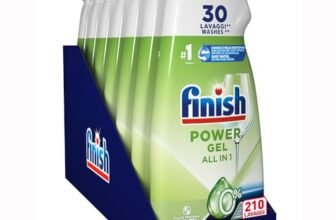 Finish Powergel Detersivo Lavastoviglie 0%, Gel Lavastoviglie, 210 Lavaggi, 7 Confezioni da 30 Lavaggi di Liquido Lavastoviglie contro lo Sporco Ostinato
