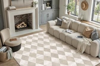 PureCozy Tappeto Salotto 200x300cm Beige Lavabile in Lavatrice Antiscivolo Camera da Letto Grande Tappeti Moderno Geometric Rombo Carpet Soggiorno Cameretta Ufficio Pelo Corto Rug