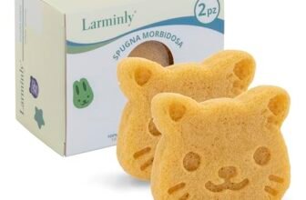 Larminly Spugnetta Konjac Baby Fibra di Origine Naturale Delicata Morbida Bagnetto Neonato Pulizia Pelle Sensibile Viso Bambini (giallo)