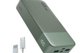 NOBIS Power Bank 20000mAh Powerbank 45 W Fast Charging Caricatore Portatile USB C In & Out, 4 Ports Portable Charger with LED Digital Display, Compatible with Phone 17 S25 (Verde)