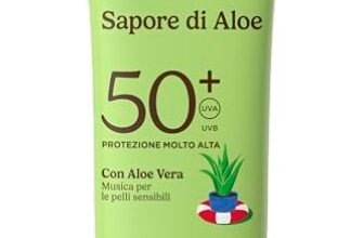 Bilboa Sapore di Aloe Crema Viso Solare SPF 50+, con Aloe Vera, Musica per le Pelli Sensibili, Resistente all’Acqua, Dermatologicamente Testato – 40 ml