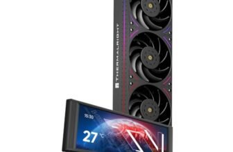 TR – Trofeo Vision 360 ARGB Nero CPU Aio Cooler,Sistema di raffreddamento ad acqua CPU,Schermo lungo IPS da 6,86 pollici con risoluzione di 1280 x 480, per AM4/AM5, LGA1851/1700,