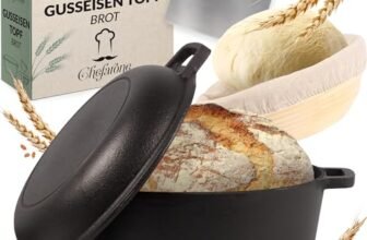 Chefarone Pentola in Ghisa 26 cm 4,6 l con Cestino per Lievitazione e Spatola – Pentola per Pane con Coperchio, Induzione e Forno – Multiuso per Cuocere, Arrostire, Brasare