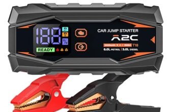 A2C jump starter auto, 12V booster avviamento auto(fino a 6,0l benzina o 3,0l diesel), power bank 16800mAh (PD/QC 3.0) con 3 porte USB C, booster con cavi di avviamento, display LED e luce