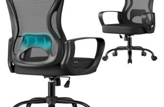 SONGMICS Sedia Ufficio Ergonomica, Sedia Scrivania Girevole in Rete, Supporto Lombare, Funzione Oscillante, Braccioli, Studio Camera da Letto, Nero Inchiostro OBN043BH02