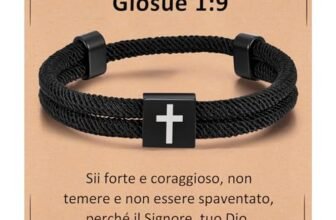 Gamtic Bracciale Ragazzo Uomo Con Croce – Braccialetti Nera Regolabile Corda Intrecciata a Mano Regalo Uomo Ragazzo Cristiano Battesimo Cattolico Gioielli Religiosi Versetto Biblico Giosuè 1:9
