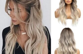 Esmee Lungo Ondulato Ombre Marrone a Parrucche Bionde per le Donne Capelli Sintetici Resistente al Calore Ombre Parrucca per Uso Quotidiano Partito Cosplay-24 Pollici