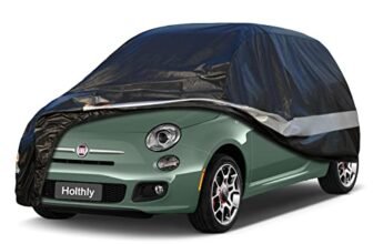 Telo Copriauto da Esterno, Holthly 10 Strati Telo Copri Auto Felpato 100% Impermeabile, Copertura Auto Antipolvere Antigraffio AntiSole, Abarth 595, Twingo. Nero