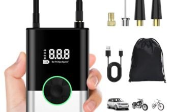 Ockwred 6000mAh Pompa ad Aria Elettronica Portatile, 150PSI Pompa per Bicicletta Elettrica, Compressore d’Aria Portatile Senza Fili, Compressore d’Aria Elettrico Portatile, Pompa per Auto, Nero