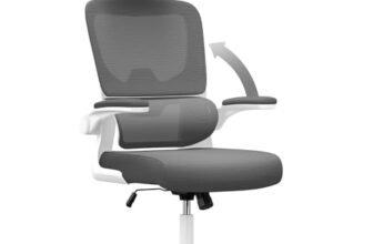 naspaluro Sedia Da Ufficio Ergonomica Con Supporto Lombare Adattativo a Forma Di C, Poggiatesta Regolabile, Braccioli Ribaltabili, Poltrone Ufficio a Rete Traspirante per Scrivania, Casa,Grigio Scuro