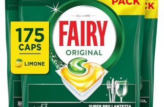 Fairy Original Detersivo Pastiglie Lavastoviglie Brillantante, 175 Capsule Lavastoviglie, Original Limone, Azione Pulente Al Primo Lavaggio, Efficace Sul Grasso Incrostato Con Azione Brillante