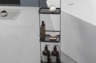 Mai & Mai Scaffale da Bagno di 3 Livelli 18×12.5×67.3cm, Scaffale Portaoggetti in Metallo Robusto con 4 Piedini Antiscivolo per Doccia, Nero, Reglo-02