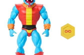 Masters of the Universe Origins – Fang Man Cartoon Collection, action figure cattivo con zanne dalla serie MOTU anni ’80 con accessori dettagliati, giocattolo da collezione, 6+ anni, JBM91
