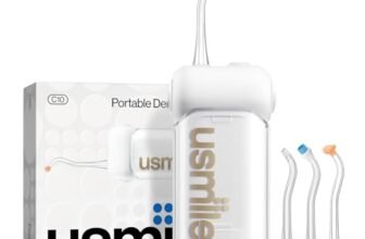 usmile C10 Irrigatore orale portatile – 95 giorni batteria, 4 modalità pulizia, 180 ml serbatoio, IPX7 impermeabile, ideale viaggi, parentesi e gengive